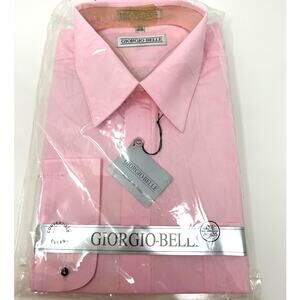Men's Giorgio-Belle Pink Long Sleeve Button Down Dress Shirt 17 1/2 34-35 New